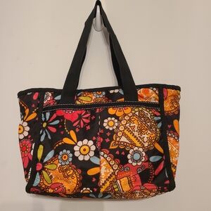 Two's Company Black and Orange Floral Tote